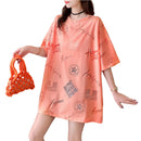 Women’s letter print cotton t-shirt front view loose fit