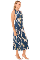 Selene Abstract Satin Halter Midi Dress