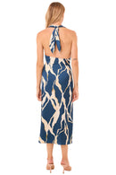 Selene Abstract Satin Halter Midi Dress