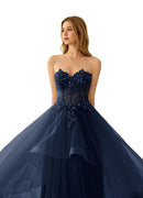 Anais Navy Lace Corset Ruffle Tier Ball Gown