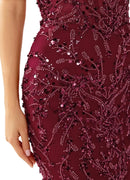 Briareny Burgundy Sequin Embroidered Mermaid Gown