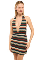 Soleia Metallic Crochet Halter Mini Dress