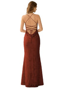 Natasha Truffle Jacquard Lace-Up Mermaid Gown