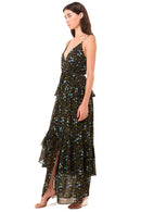 Elowyn Floral Lattice Chiffon Maxi Dress
