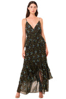 Elowyn Floral Lattice Chiffon Maxi Dress