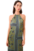 Arden Scarf Print Satin Halter Maxi Dress