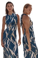 VertiSatin Abstract Cowl Midi Dress
