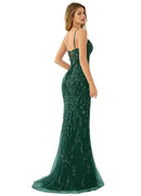 Zivah Dark Green Beaded Mermaid Gown with Lace-Up Corset Back