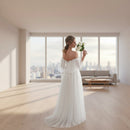 Women's Elegant Off Shoulder Mesh Wedding Gown – Romantic Formal Prom Maxi Dress