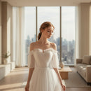 Women's Elegant Off Shoulder Mesh Wedding Gown – Romantic Formal Prom Maxi Dress