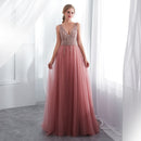 Elegant V-Neck Floor Length Prom Dress for Women – Sleeveless Empire Waist Evening Gown