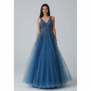 Elegant V-Neck Floor Length Prom Dress for Women – Sleeveless Empire Waist Evening Gown