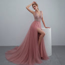 Elegant V-Neck Floor Length Prom Dress for Women – Sleeveless Empire Waist Evening Gown