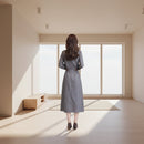 Korean Plaid Long Sleeve Maxi Dress for Women – Elegant Temperament Style