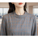 Korean Plaid Long Sleeve Maxi Dress for Women – Elegant Temperament Style
