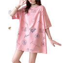 Women’s letter print cotton t-shirt front view loose fit
