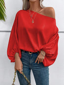 Women's Off-Shoulder Satin Blouse – Elegant Casual Batwing Sleeve Fashion Top