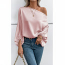Women's Off-Shoulder Satin Blouse – Elegant Casual Batwing Sleeve Fashion Top