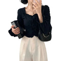 Women’s retro slim fit blouse front view long sleeve