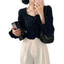 Women’s retro slim fit blouse front view long sleeve