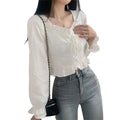 Women’s retro slim fit blouse front view long sleeve