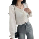 Women’s retro slim fit blouse front view long sleeve