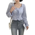 Women’s retro slim fit blouse front view long sleeve