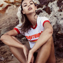 Women’s Ringer Graphic T-Shirt – Casual Daytripper Style Short Sleeve Cotton Tee