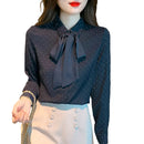 Women's Spring Summer Bow-Tie Blouse – Slim Fit Long Sleeve Casual Fashion Top