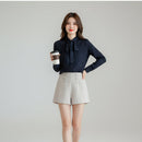 Women's Spring Summer Bow-Tie Blouse – Slim Fit Long Sleeve Casual Fashion Top