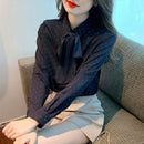 Women's Spring Summer Bow-Tie Blouse – Slim Fit Long Sleeve Casual Fashion Top