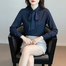 Women's Spring Summer Bow-Tie Blouse – Slim Fit Long Sleeve Casual Fashion Top