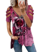 Women’s V-Neck Printed T-Shirt – Short Sleeve Casual Polyester Fashion Top